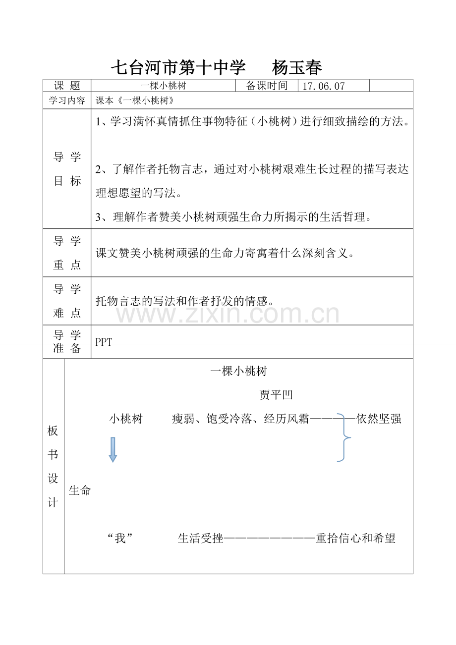 (部编)初中语文人教七年级下册一颗小桃树教案.doc_第1页