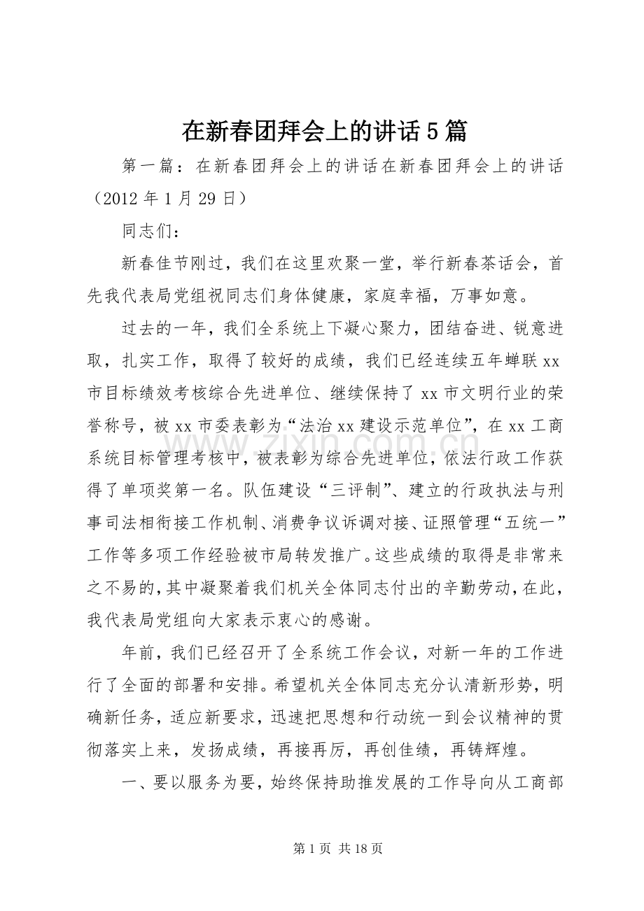 在新春团拜会上的讲话5篇.docx_第1页