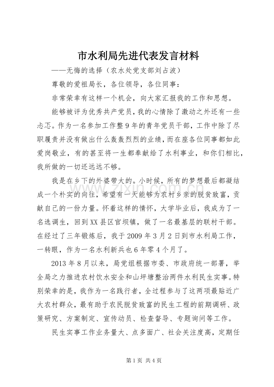 市水利局先进代表发言材料.docx_第1页