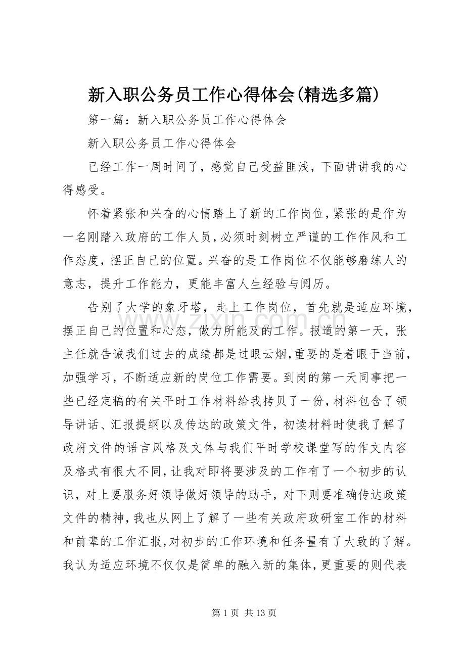 新入职公务员工作心得体会(多篇).docx_第1页