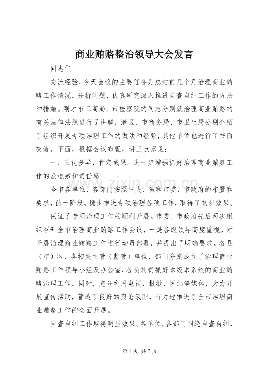 商业贿赂整治领导大会发言.docx_第1页