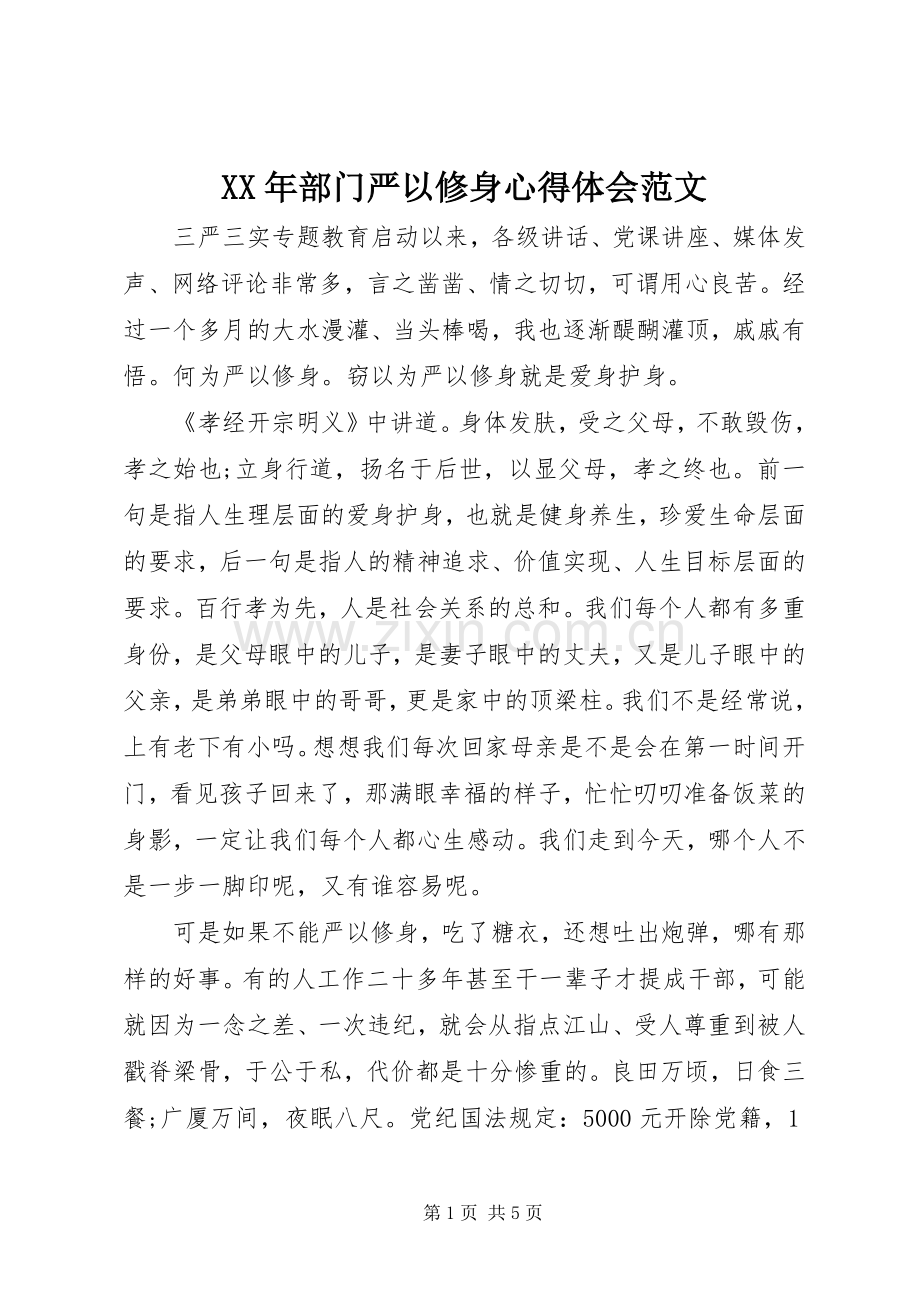 XX年部门严以修身心得体会范文.docx_第1页