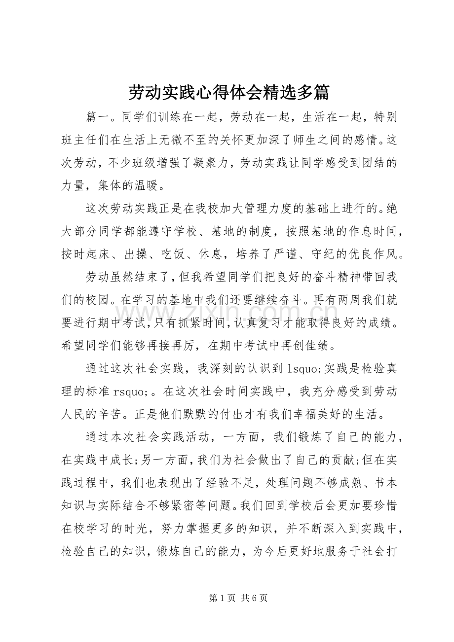 劳动实践心得体会多篇.docx_第1页