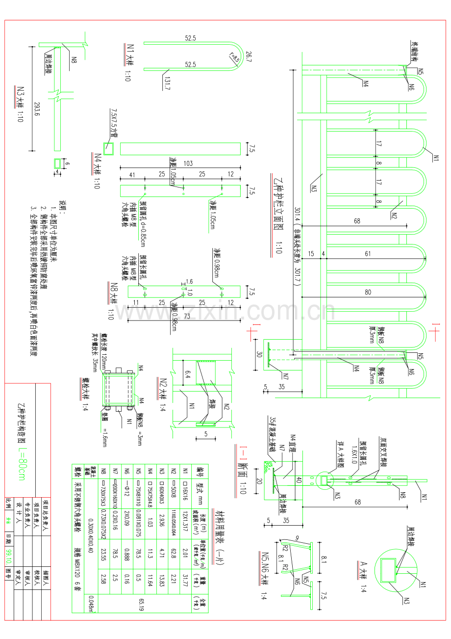 城市道路乙型护栏H=80CM国标设计图纸.pdf_第1页