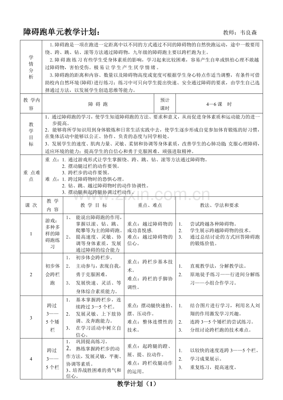 障碍跑单元教学计划.doc_第1页