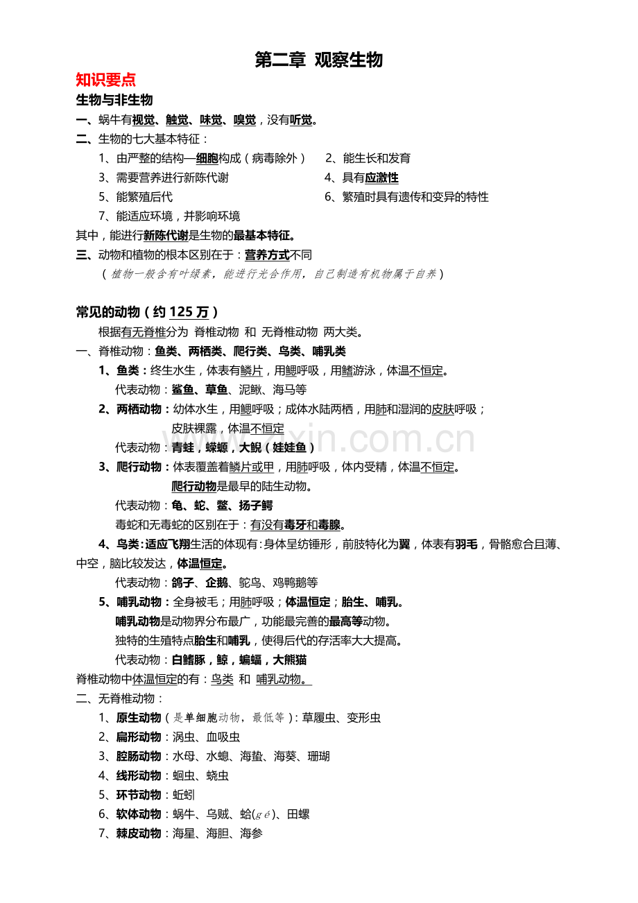 七上科学第二章_观察生物知识要点.doc_第1页