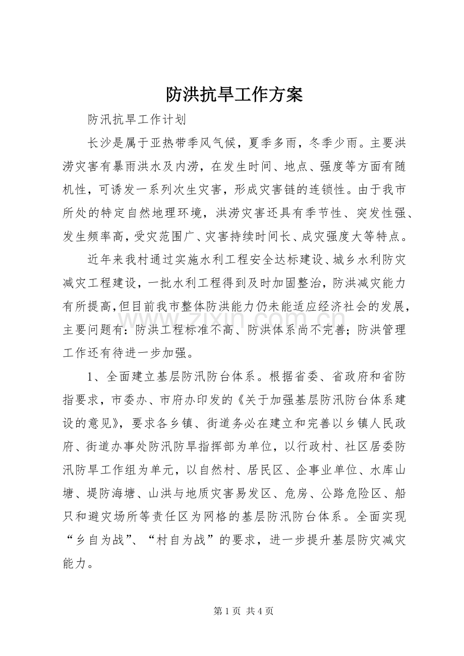 防洪抗旱工作实施方案.docx_第1页