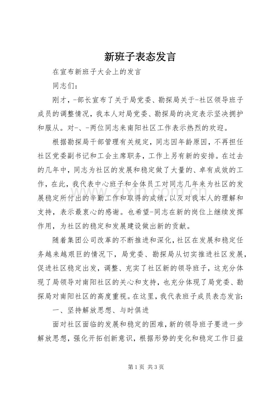 新班子表态发言.docx_第1页