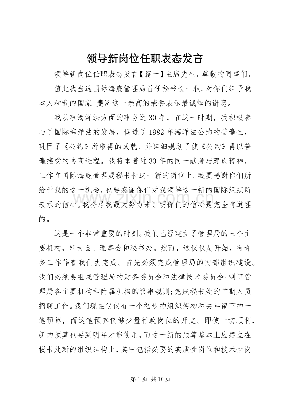 领导新岗位任职表态发言.docx_第1页