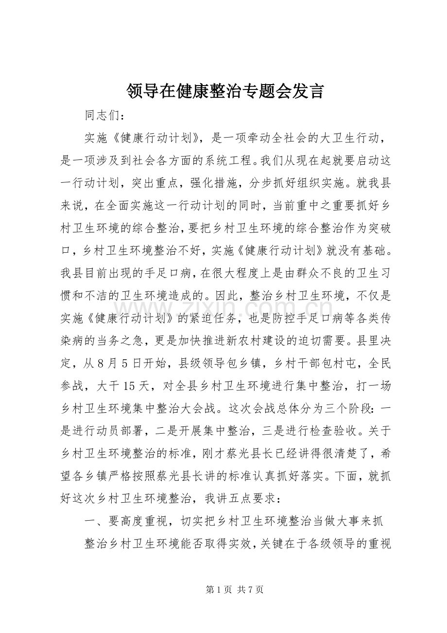 领导在健康整治专题会发言.docx_第1页