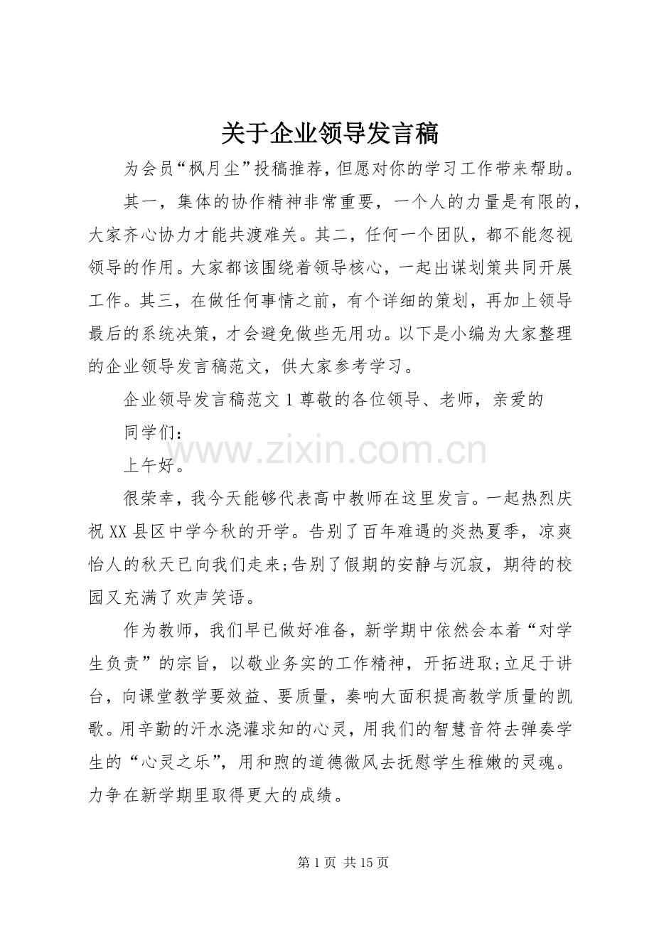 关于企业领导发言稿.docx_第1页