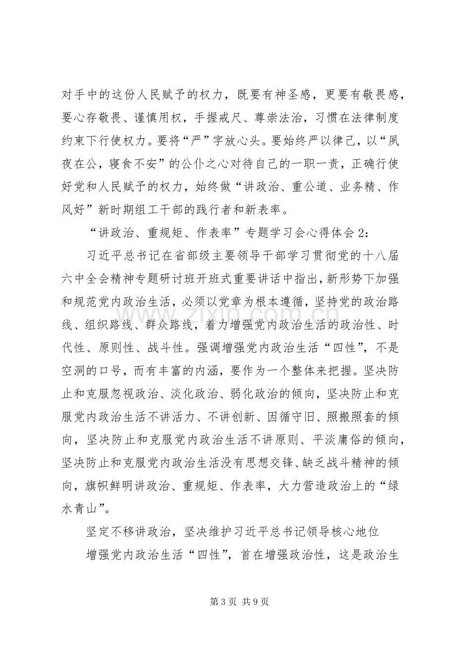 讲政治重规矩作表率专题学习会心得体会20XX年.docx_第3页