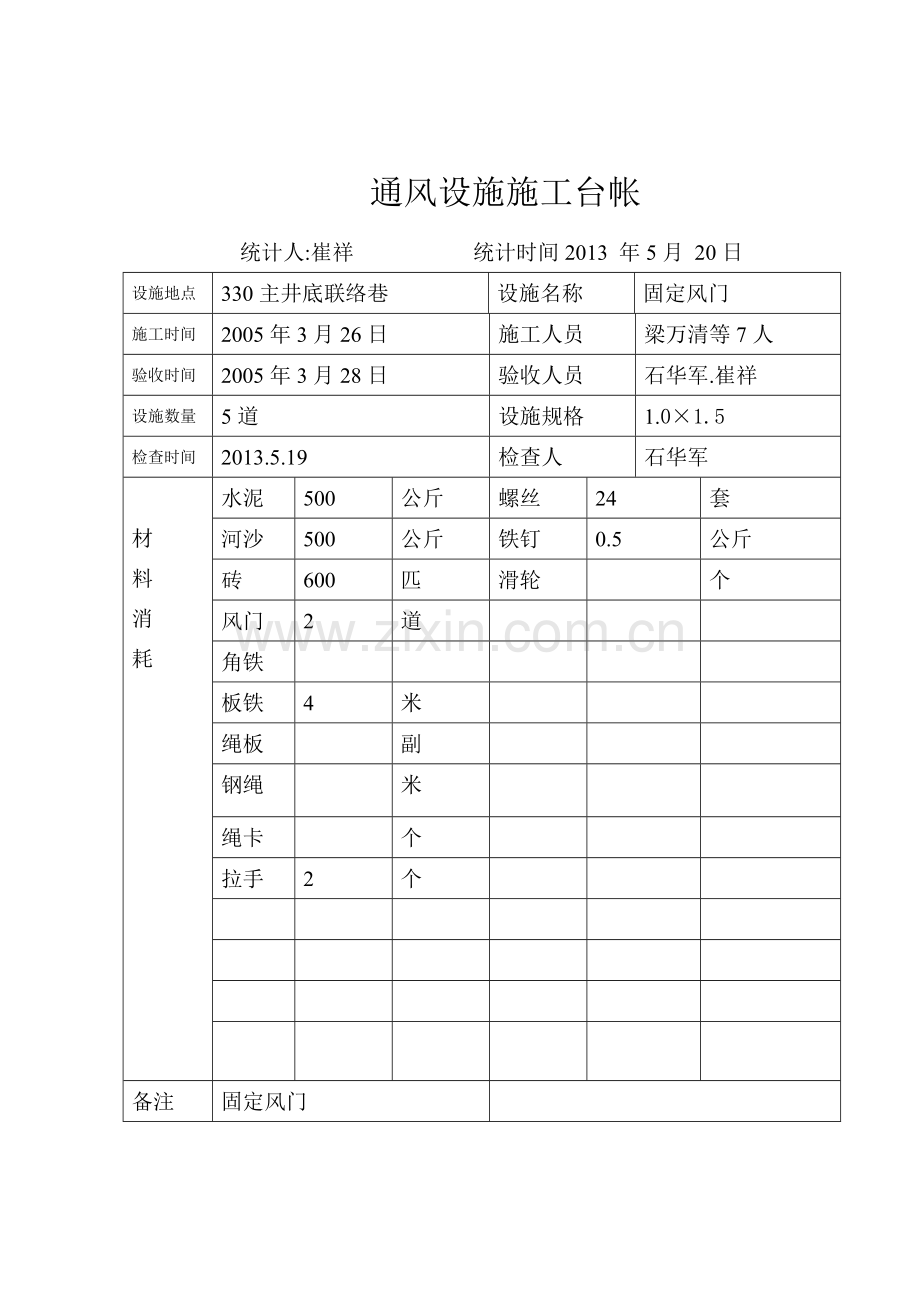 风门设施施工台帐160西运输.doc_第2页