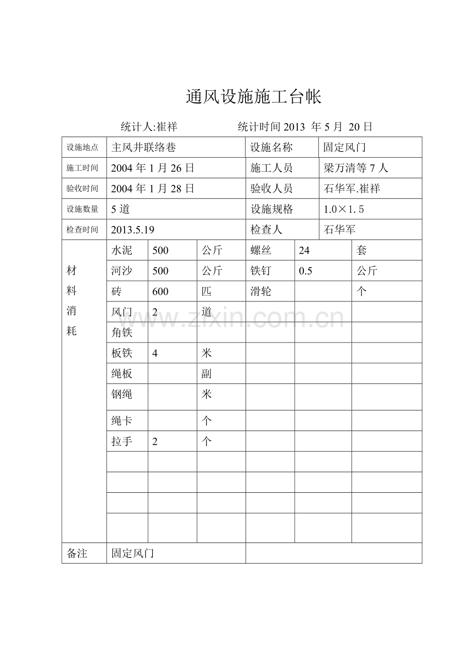 风门设施施工台帐160西运输.doc_第3页