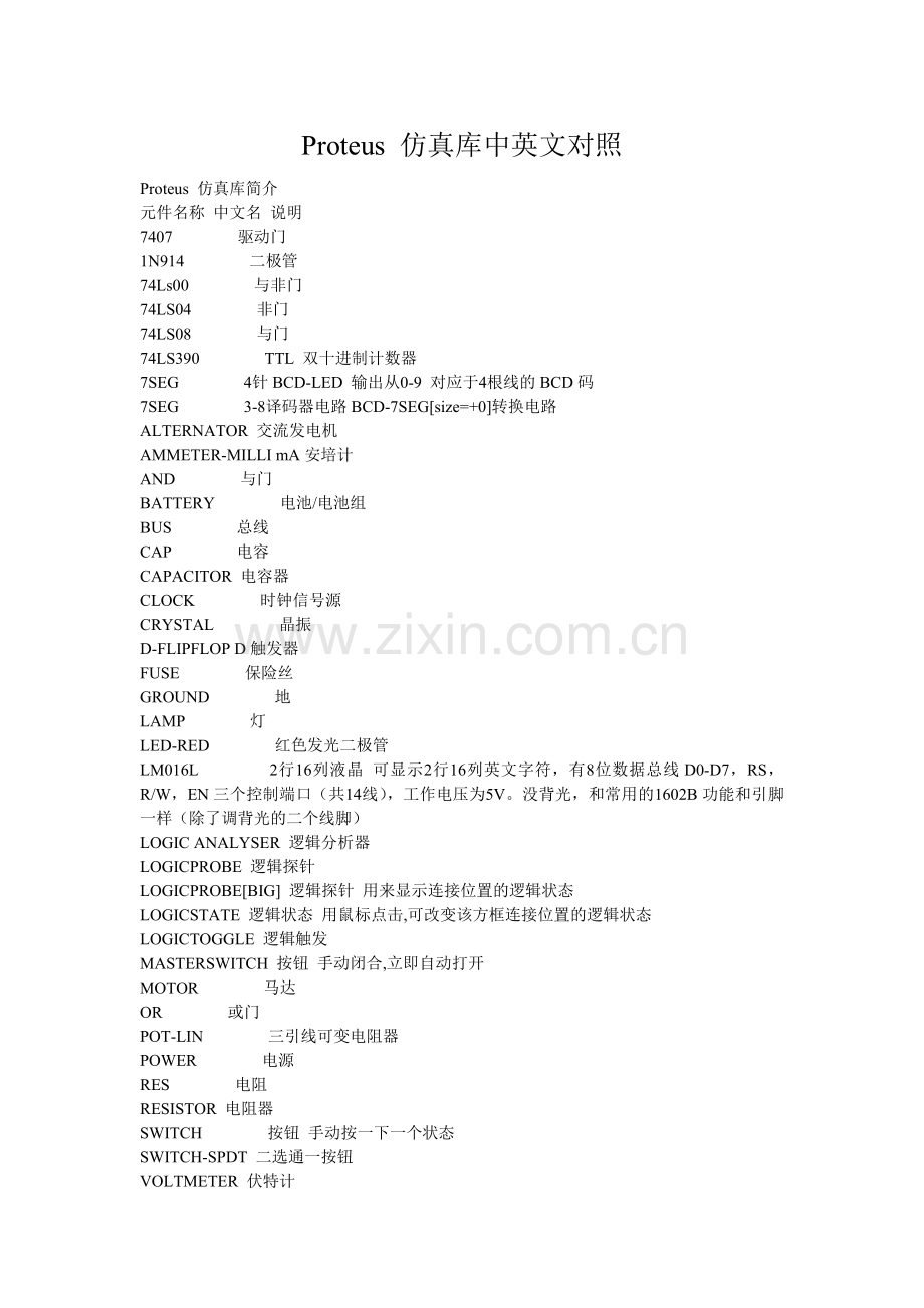 Proteus 仿真库中英文对照.doc_第1页