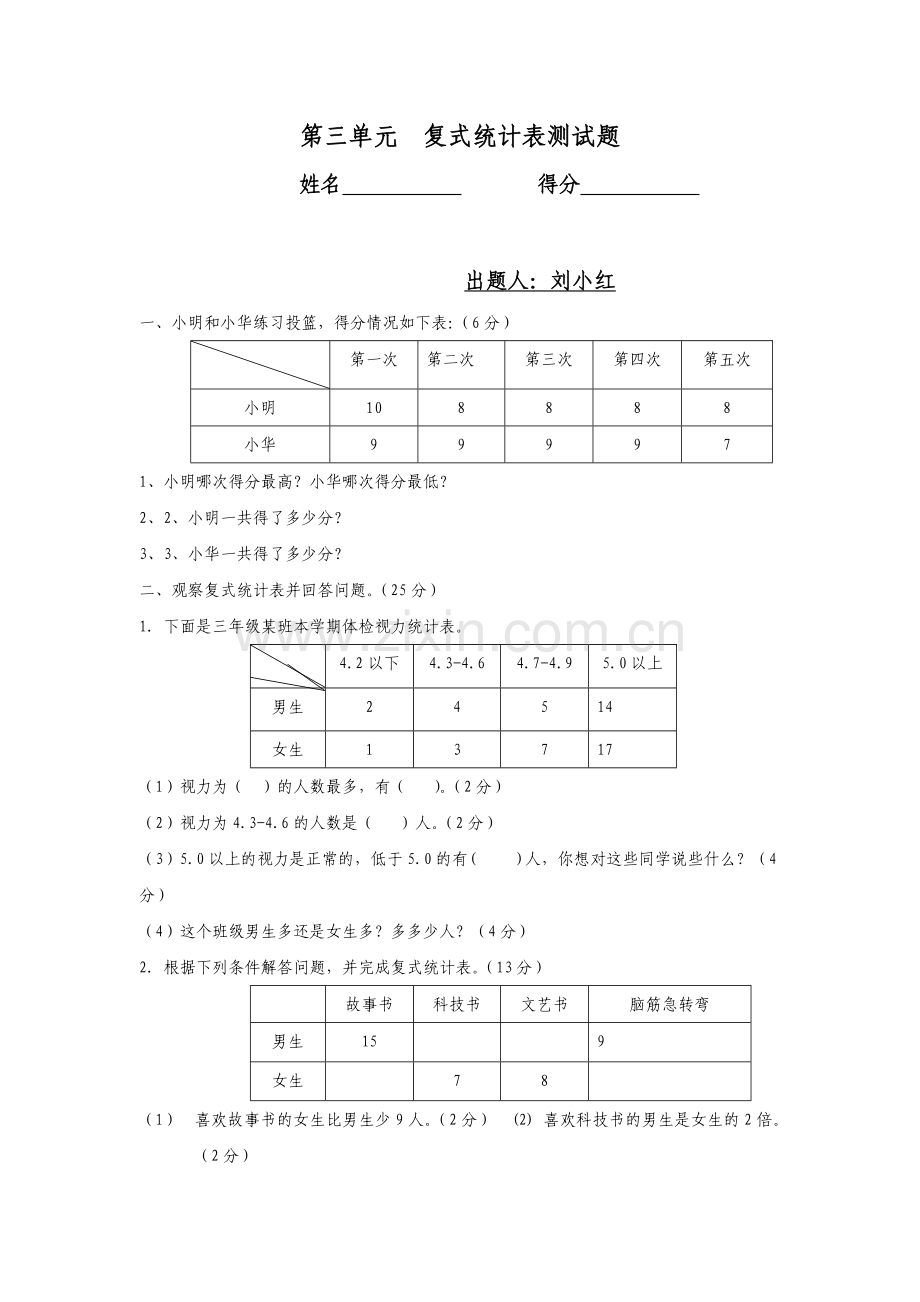 人教2011版小学数学三年级《复式统计表》.docx_第1页