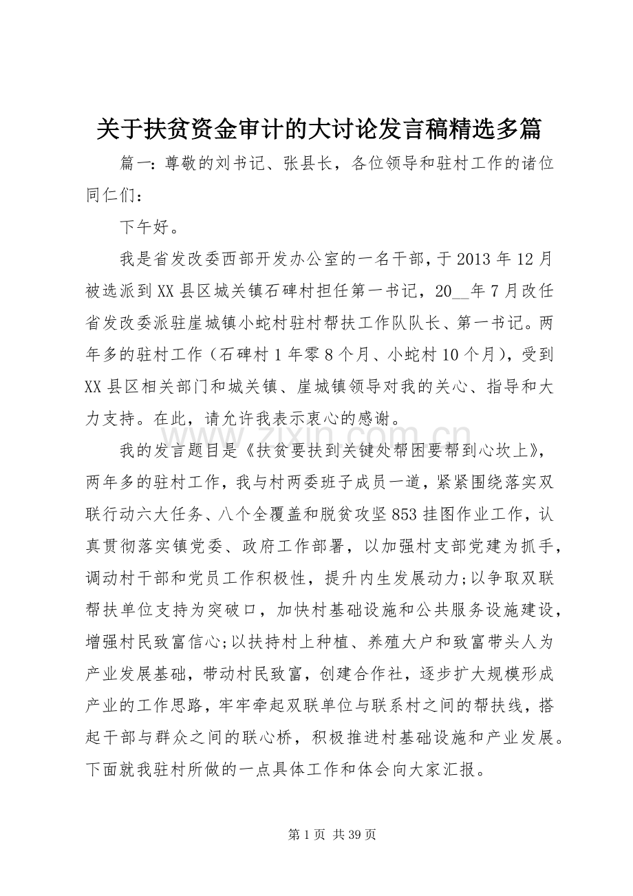 关于扶贫资金审计的大讨论发言稿多篇.docx_第1页