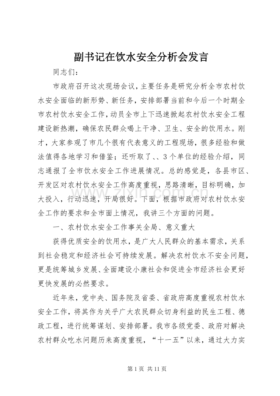 副书记在饮水安全分析会发言.docx_第1页