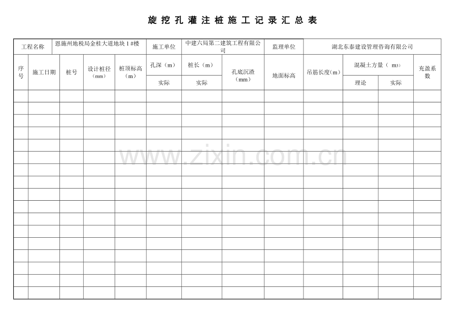 钻孔灌注桩施工纪录汇总表.docx_第2页