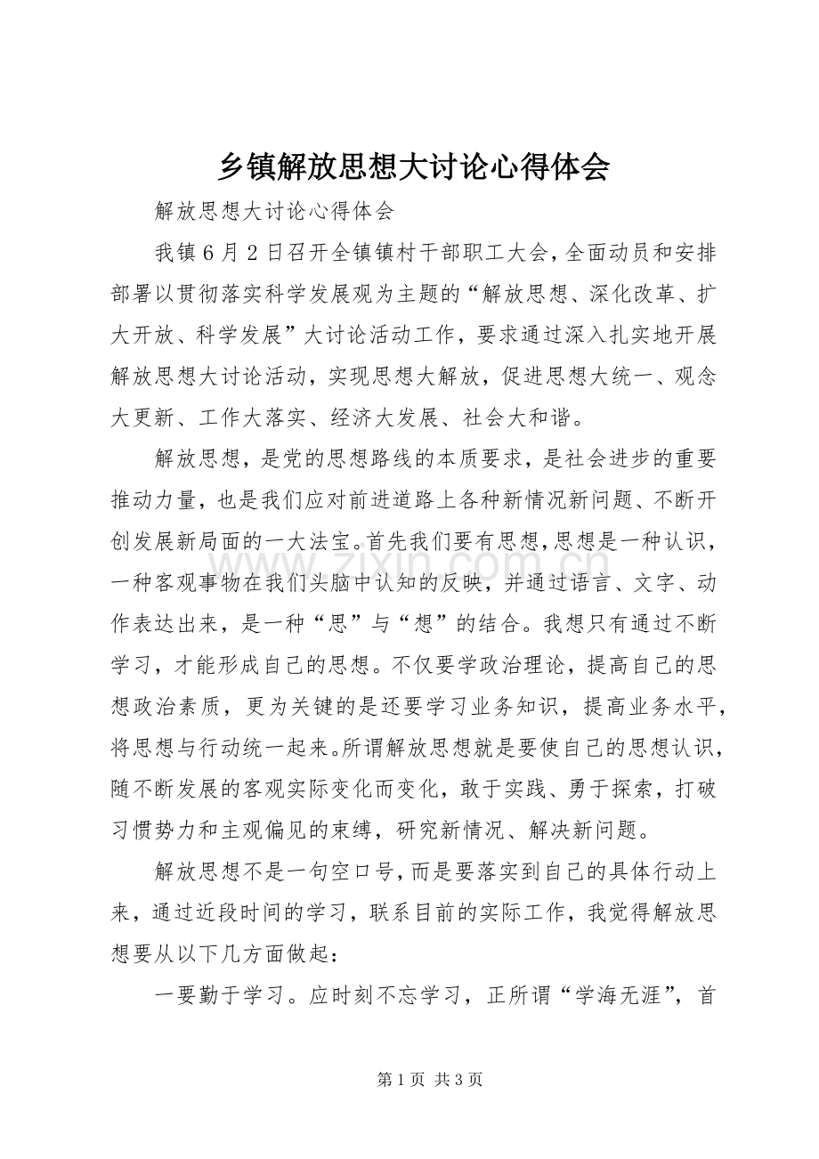 乡镇解放思想大讨论心得体会.docx_第1页