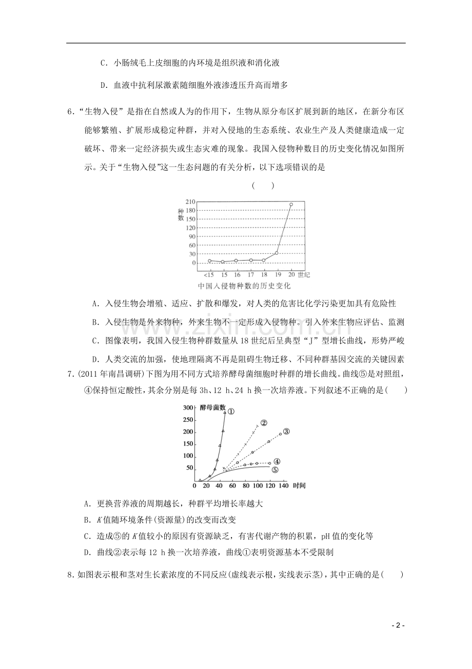 山东省2011-2012学年高中生物上学期稳态与环境模块测试16-新人教版必修3.doc_第2页