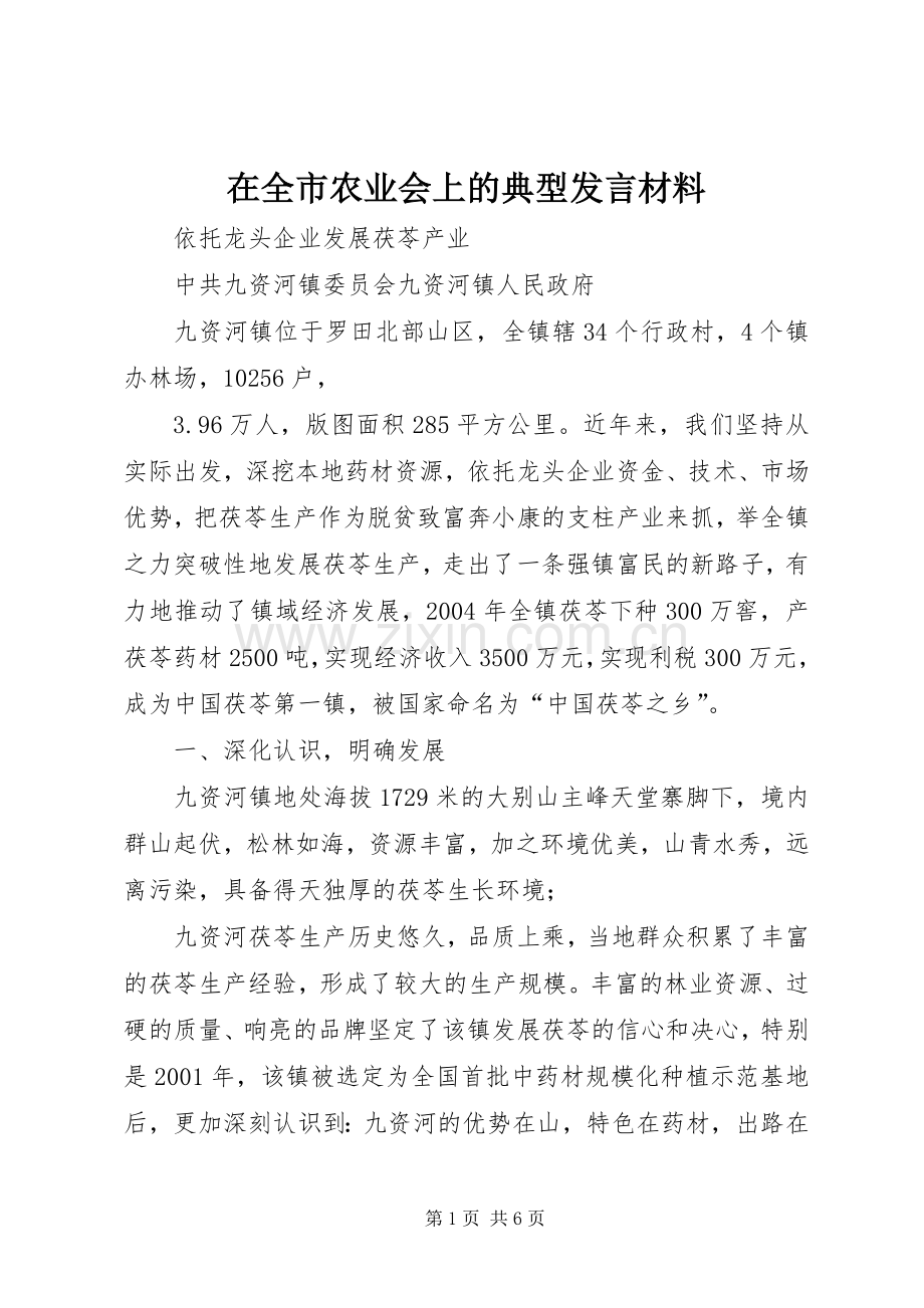 在全市农业会上的典型发言材料.docx_第1页