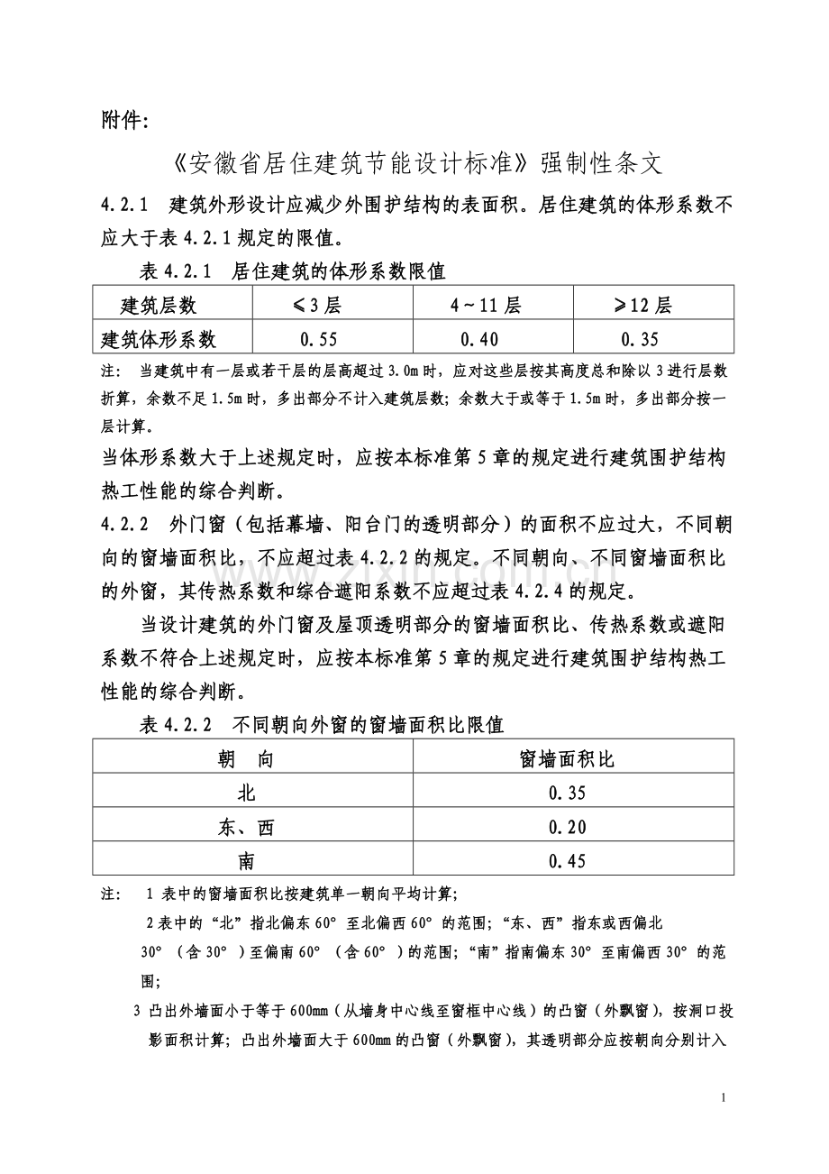 《安徽省居住建筑节能设计标准》强制性条文.doc_第1页