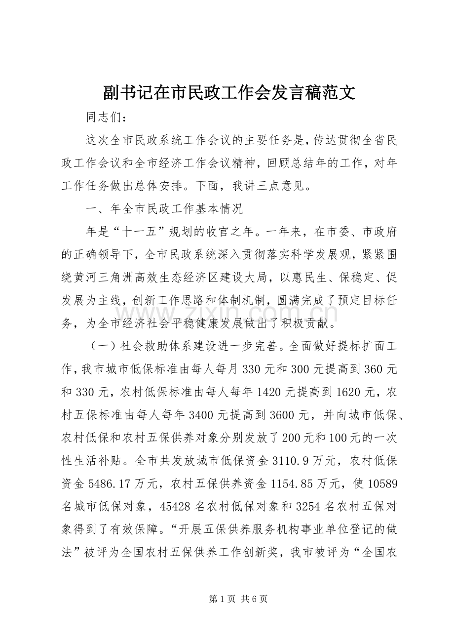 副书记在市民政工作会发言稿范文.docx_第1页