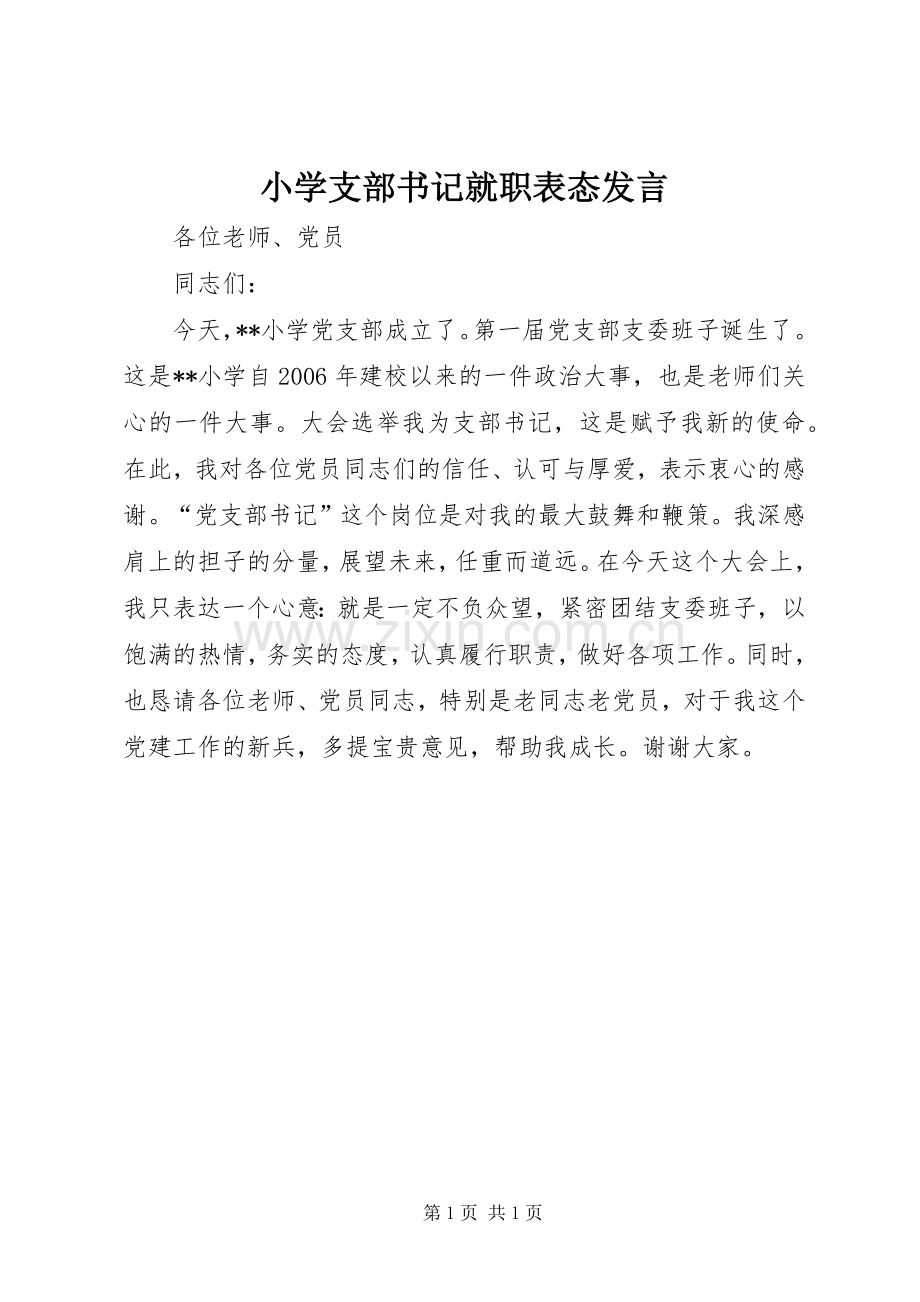 小学支部书记就职表态发言.docx_第1页