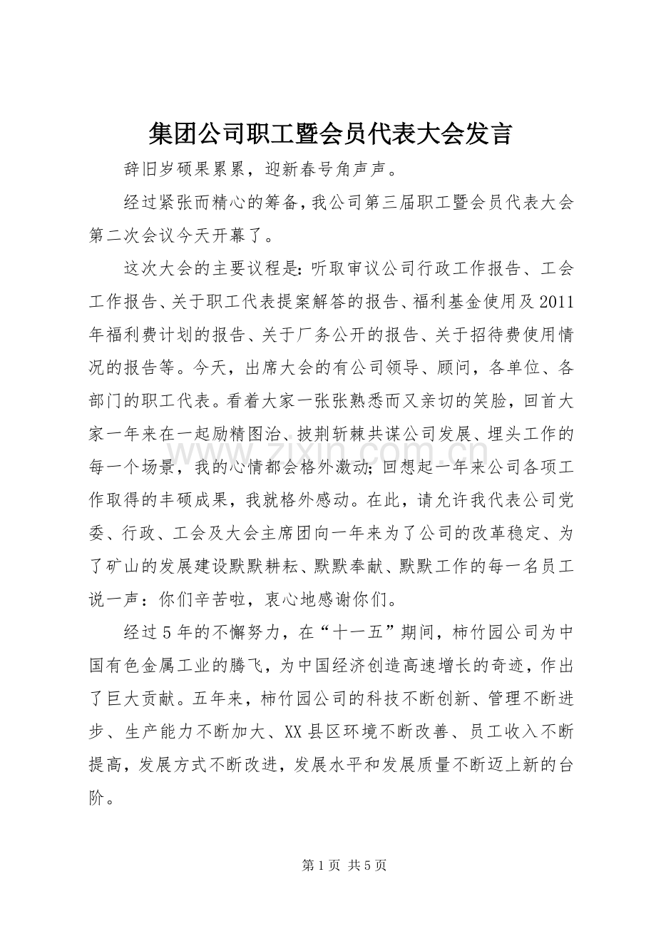 集团公司职工暨会员代表大会发言.docx_第1页