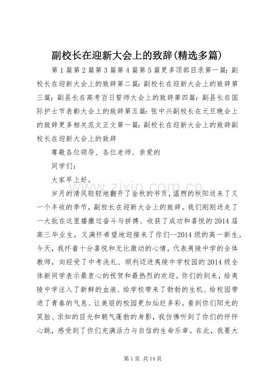 副校长在迎新大会上的致辞(多篇).docx_第1页