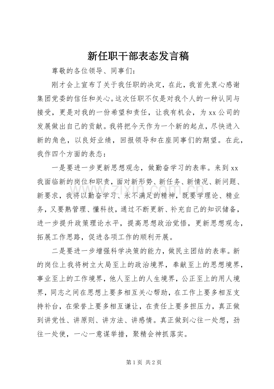 新任职干部表态发言稿.docx_第1页