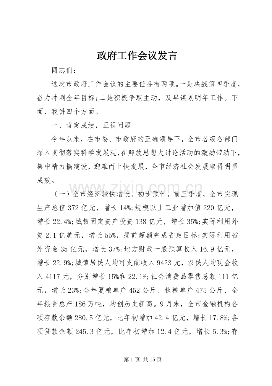 政府工作会议发言.docx_第1页