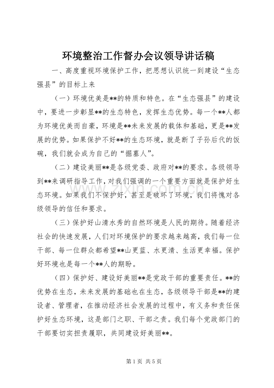 环境整治工作督办会议领导讲话稿.docx_第1页