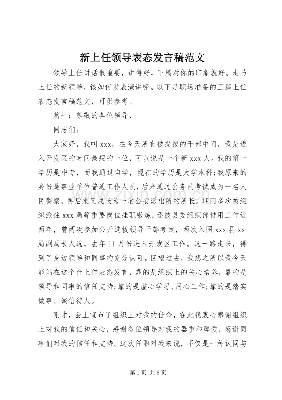 新上任领导表态发言稿范文.docx_第1页