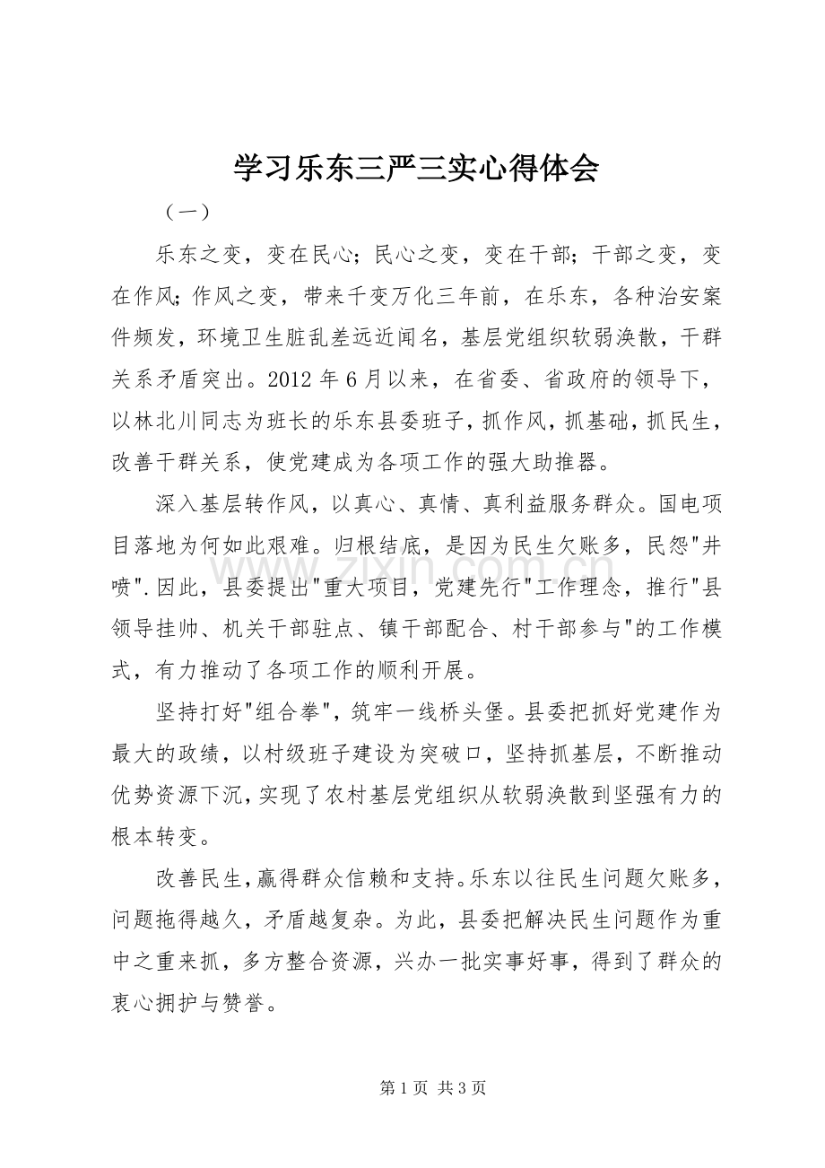 学习乐东三严三实心得体会.docx_第1页