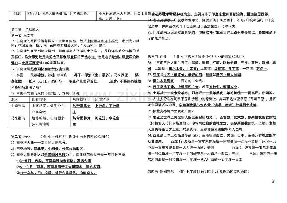 湘教版七年级下册地理期末总复习资料.doc_第2页