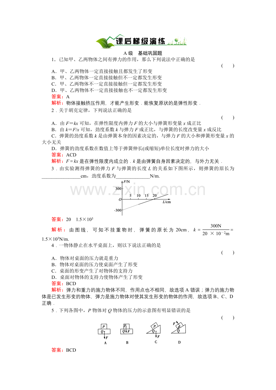 《绿色通道》人教版物理必修1课后梯级演练3-2.doc_第1页