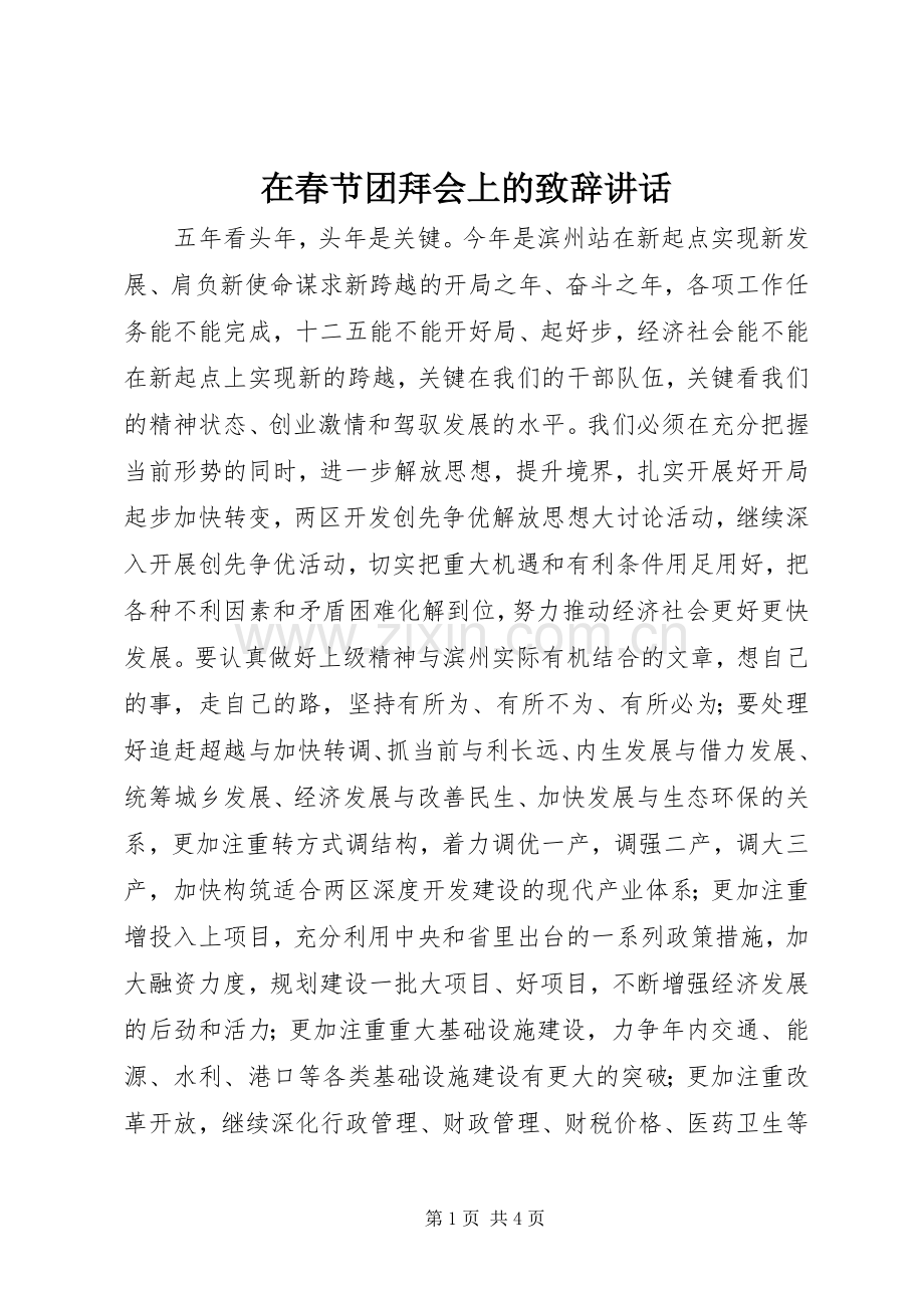 在春节团拜会上的致辞讲话.docx_第1页