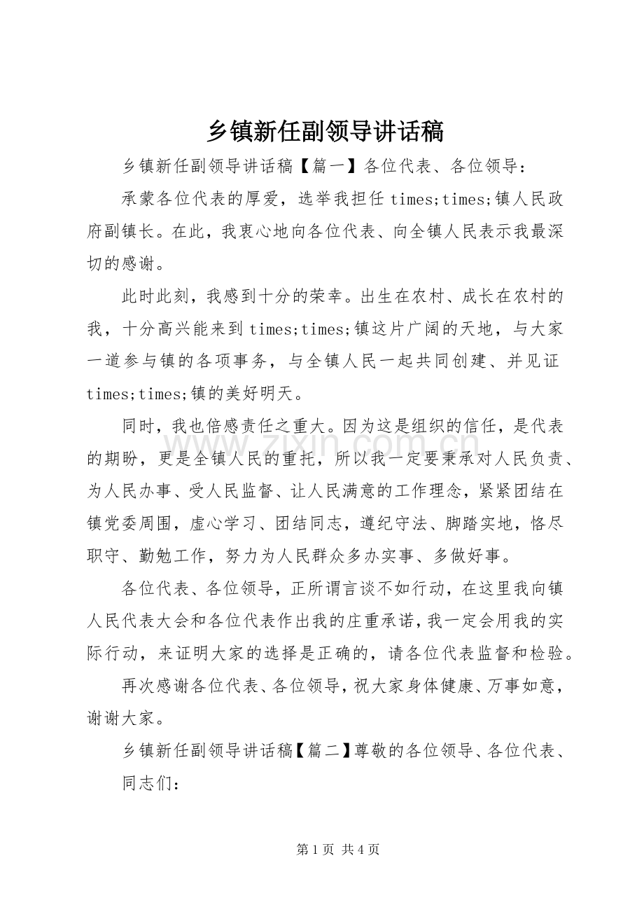 乡镇新任副领导讲话稿.docx_第1页