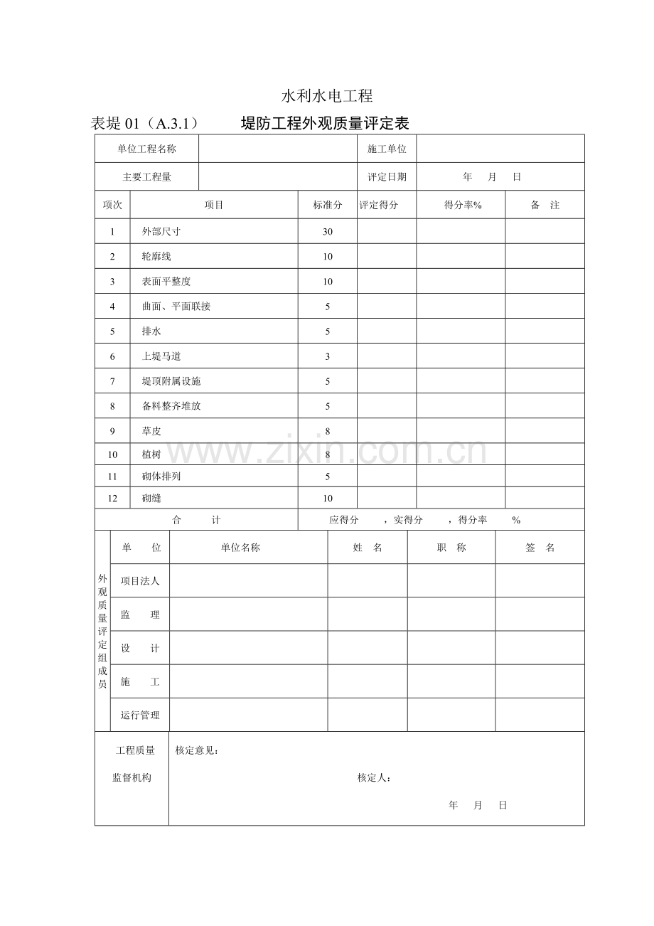 水利堤防工程质量评定表.doc_第1页