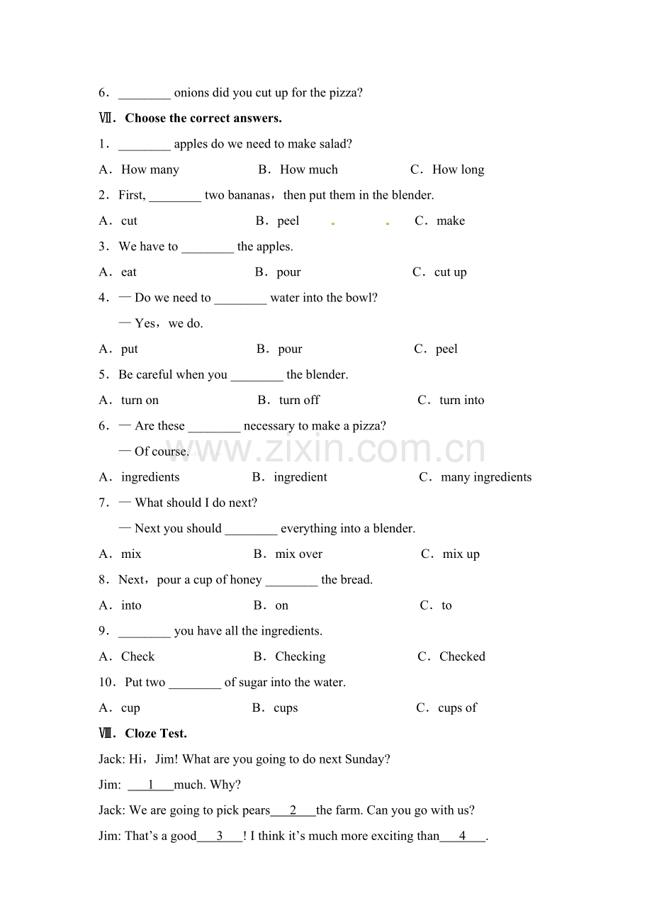 2014秋同步备课Unit-8-How-do-you-make-a-banana-milk-shake（9Unit 8 单元检测 1.doc_第3页