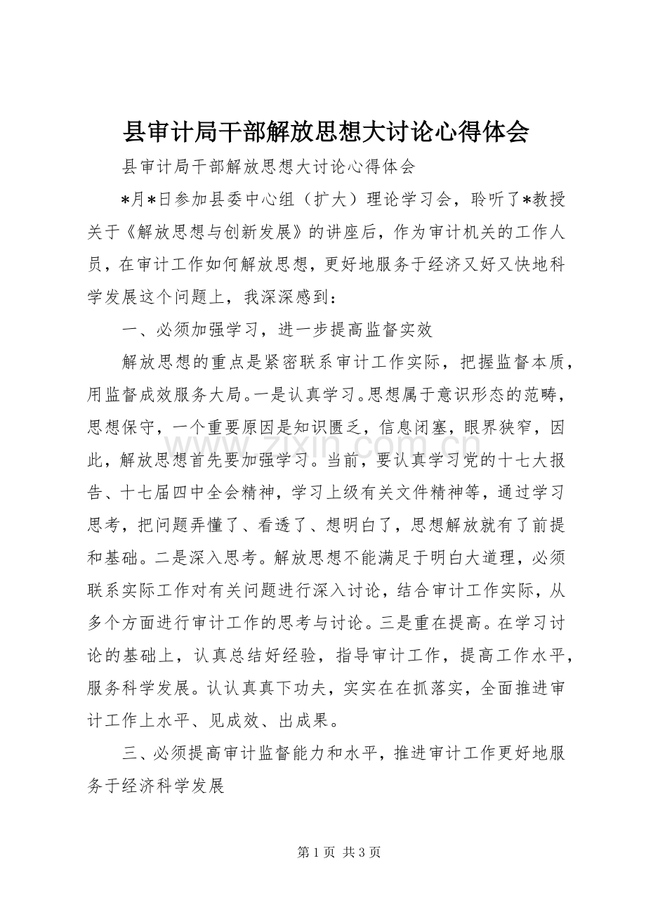 县审计局干部解放思想大讨论心得体会.docx_第1页