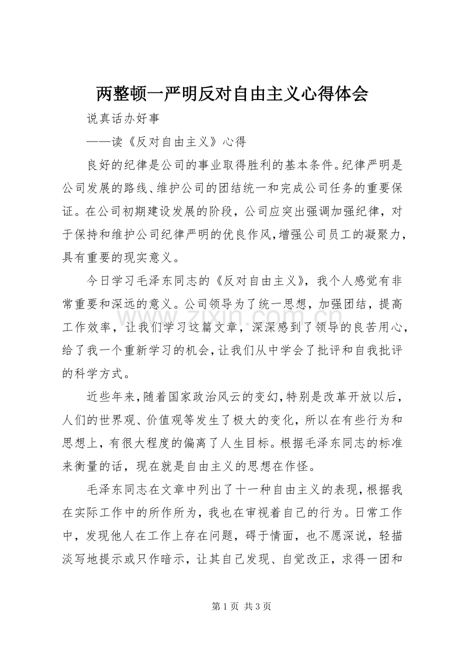 两整顿一严明反对自由主义心得体会.docx_第1页