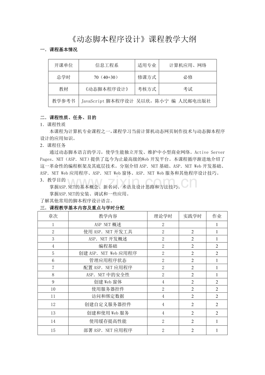 《动态脚本程序设计》课程教学大纲70.doc_第1页