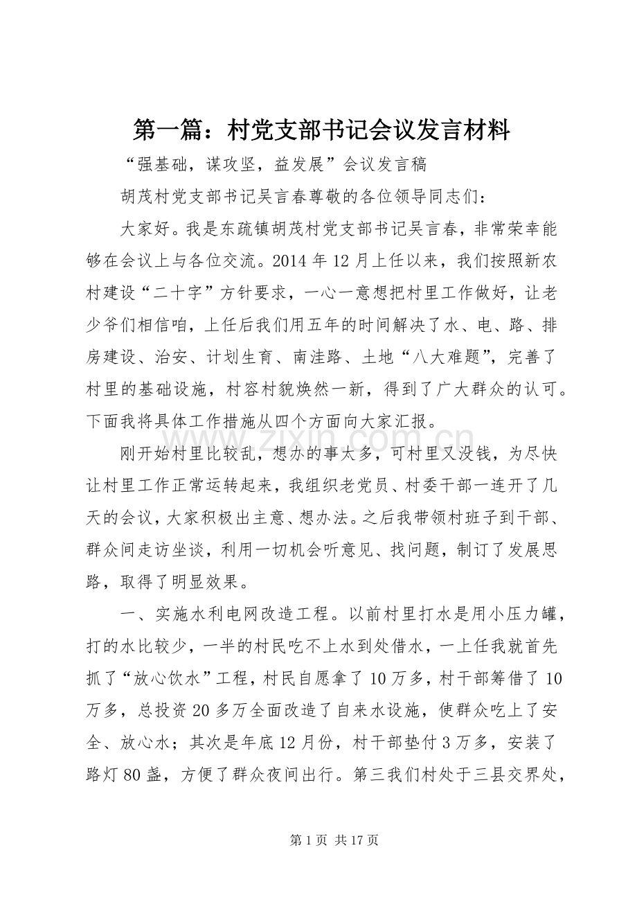 第一篇：村党支部书记会议发言材料.docx_第1页