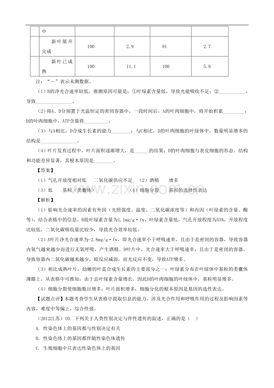 【07-12】6年高考生物真题按知识点分类汇编-三.2.1、细胞的分化.doc_第2页