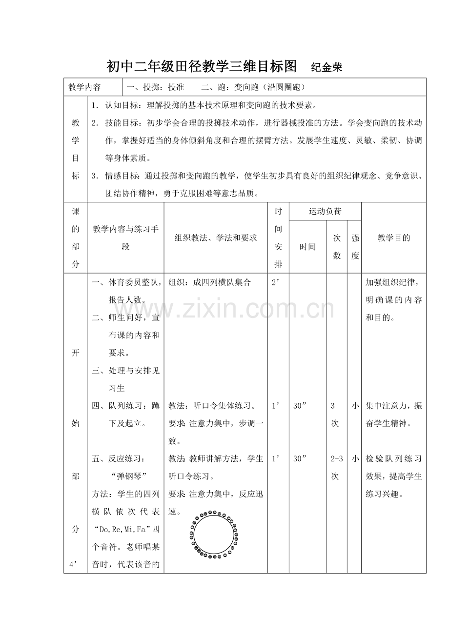 初中二年级体育投掷课教学设计.doc_第1页