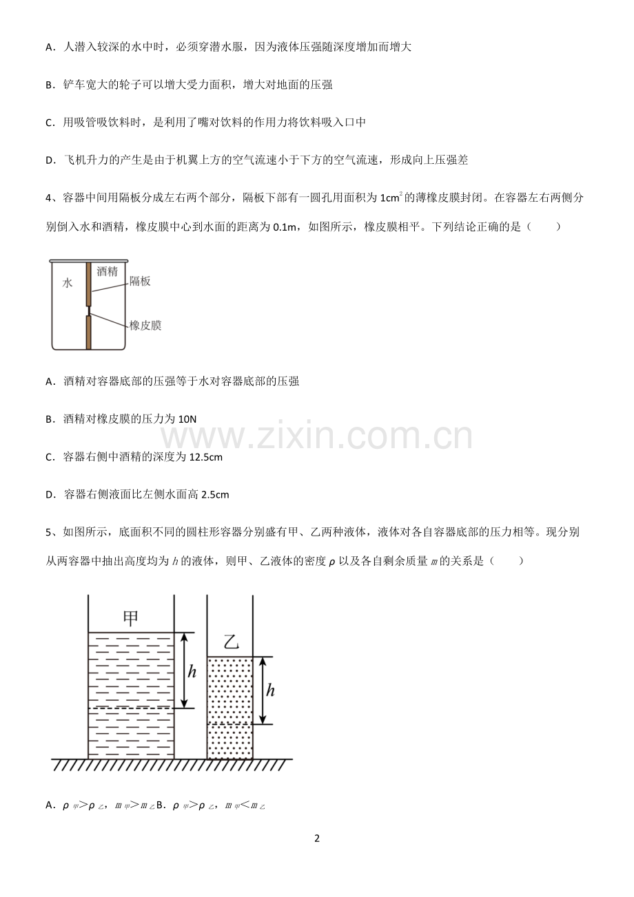 (文末附答案)2022届初中物理压强必考考点训练.pdf_第2页