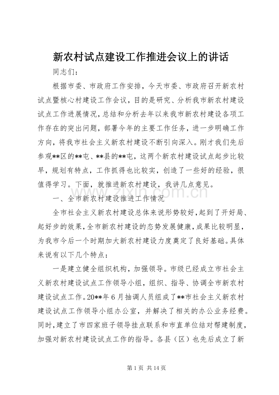 新农村试点建设工作推进会议上的讲话.docx_第1页